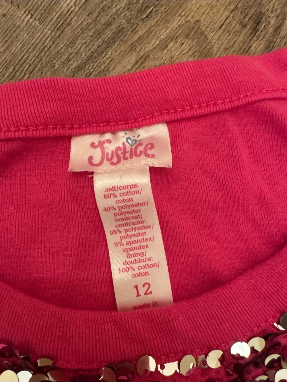 Justice Hot Pink Sequin Raglan Top
